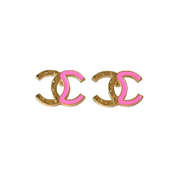 Chanel Enamel CC Two Tone Stud Earrings Pink Gold - Picture 1 of 1